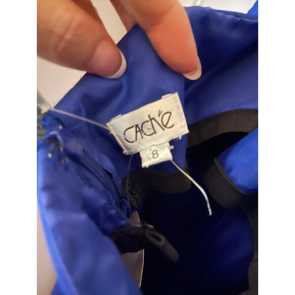 Caché Royal Blue Beaded Halter Evening Gown | Size 8 | NWT Formal Dress - Picture 3 of 7